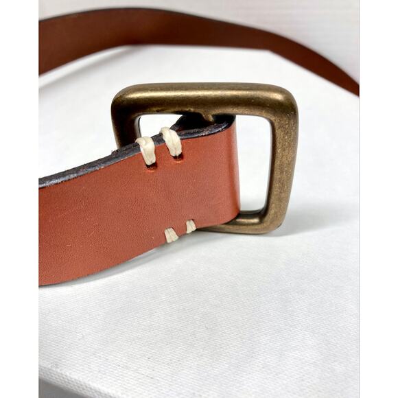 Gap Leather Belt Fold Over Pin Design No Prong Brass Buckle Caramel Color Size M - Picture 3 of 10